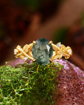 JUNIPER Oval Cut Moss Agate Nature Inspired Engagement Ring